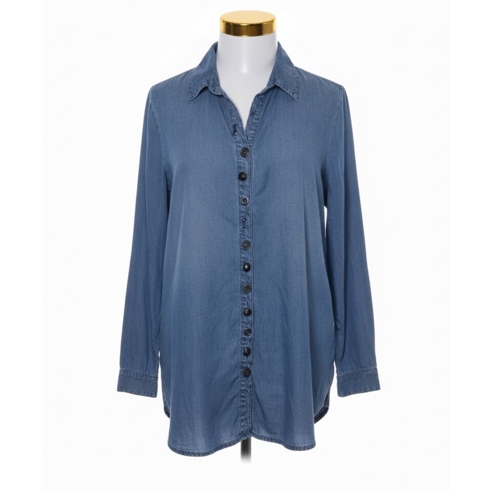 Soft Surroundings Tunic Too Blue Chambray Tencel Silver Novelty Clasps Casual  M